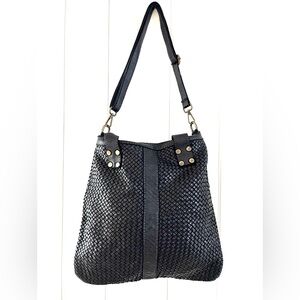 Sundance Black Leather Woven Shoulder Bag, Made in Italy by Wepell 🇮🇹